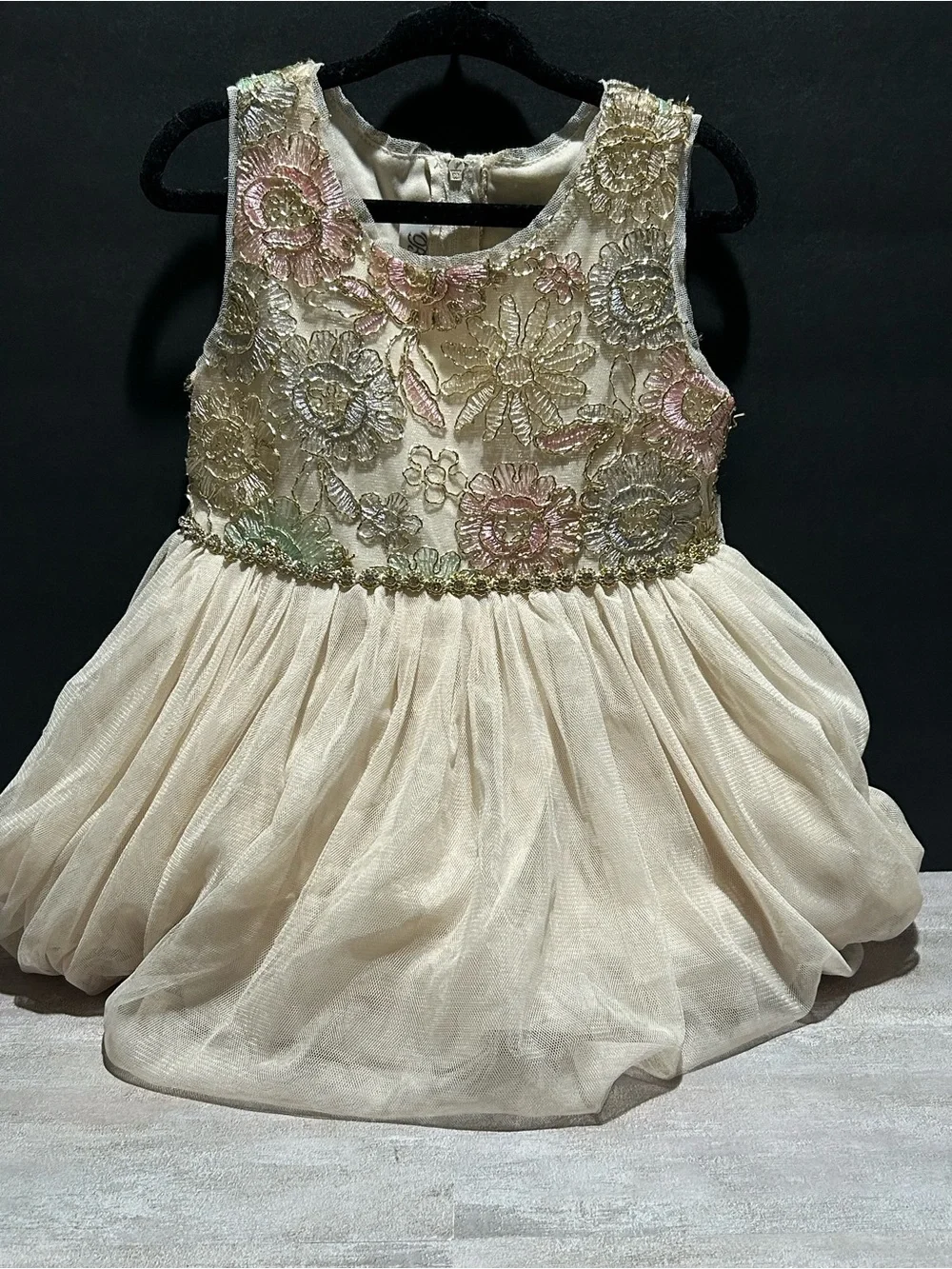 Bonnie Jean Cream Floral Embroidered Tulle Dress
